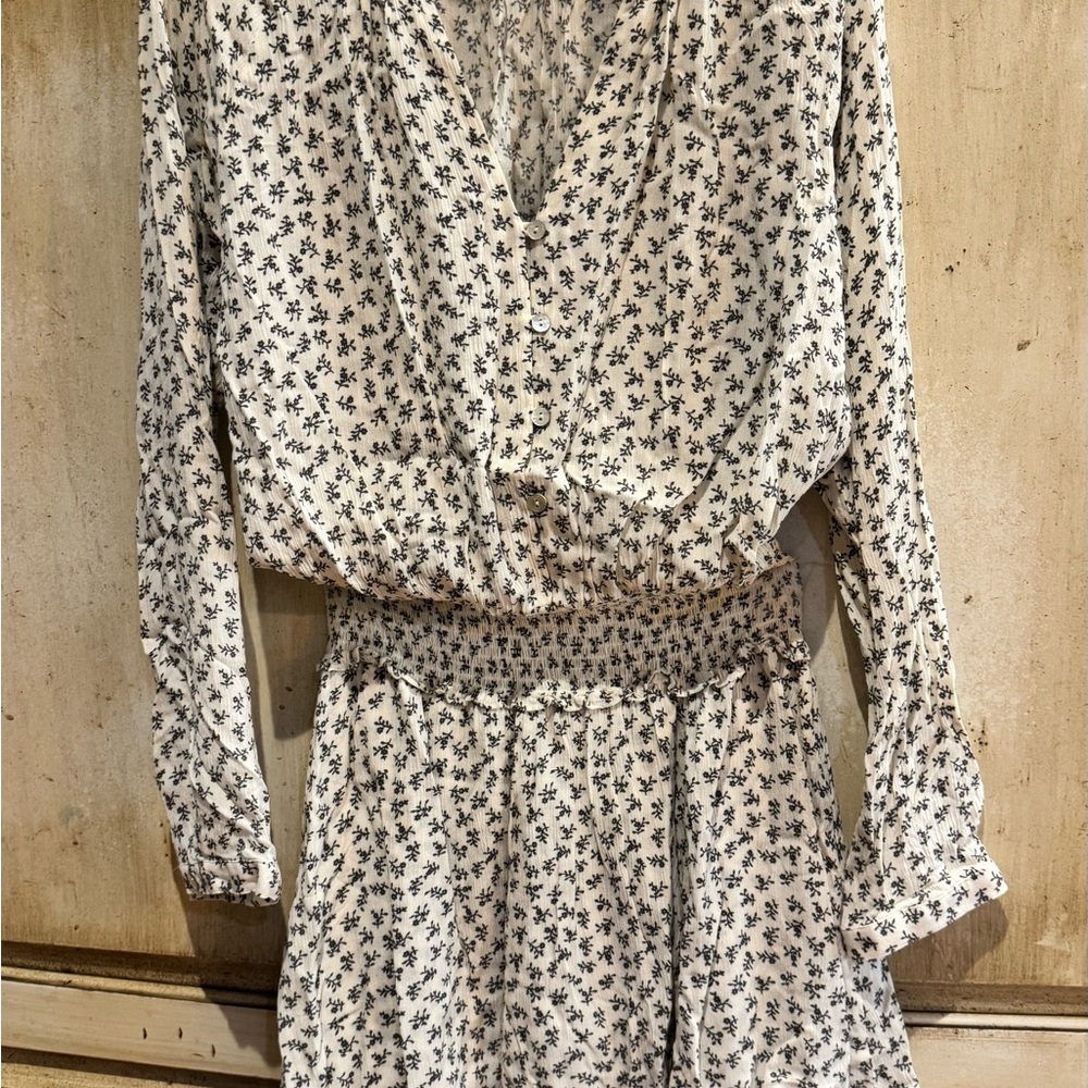 Rails Cream and Black Floral Button-Front Tiered Dress